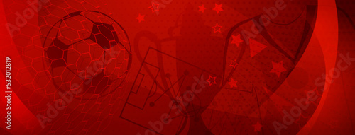 Abstract background on a football theme with big ball and other soccer symbols in red colors