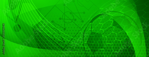 Abstract background on a football theme with big ball and other soccer symbols in green colors