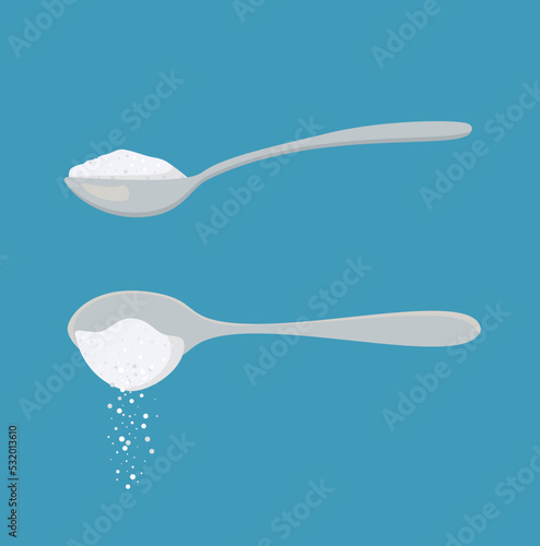 Spoon with sugar salt icon. Teaspoon side view powder for tea or coffee.