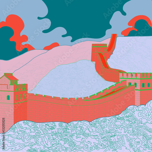 great wall of china line art