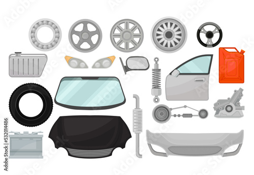 Mechanical Car Spare Parts and Details as Auto Components Big Vector Set