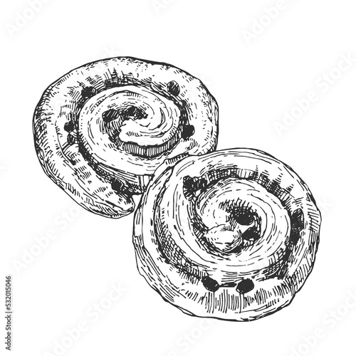 hand drawn vector fresh french pain aux raisings dessert