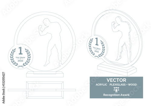 Bodybuilding trophy vector template, Muscle contest trophy template, Bodybuilder championship recognition award
