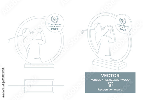 Golf player trophy vector template, Golf trophy template, Golf championship recognition award, Best golf player award