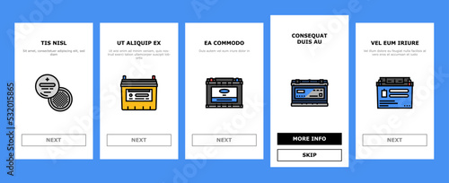 battery power energy electric car onboarding mobile vector. technology industry, electricity lithium, charger, cell charge, equipment, low level battery power energy electric car color line