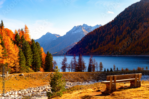 Bench mountains autumn land...