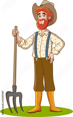 Funny farmer cartoon character vector illustration