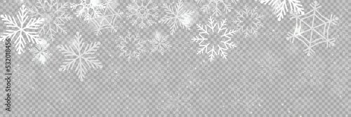 Vector heavy snowfall, snowflakes in different shapes and forms. Snow flakes, snow background. Falling Christmas. Stock royalty free vector illustration. PNG	