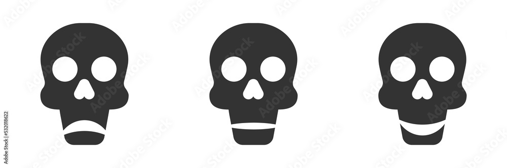 Positive, neutral, and negative skull icon. Flat vector illustration.