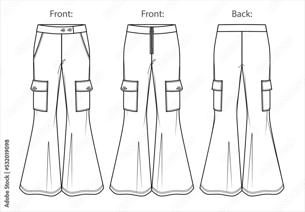 Vector Pants For Ladies Fashion CAD, Sketch Template, Woman
