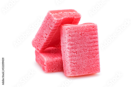 Chewing gum with strawberry flavor on a white background. Chewing gum isolate closeup