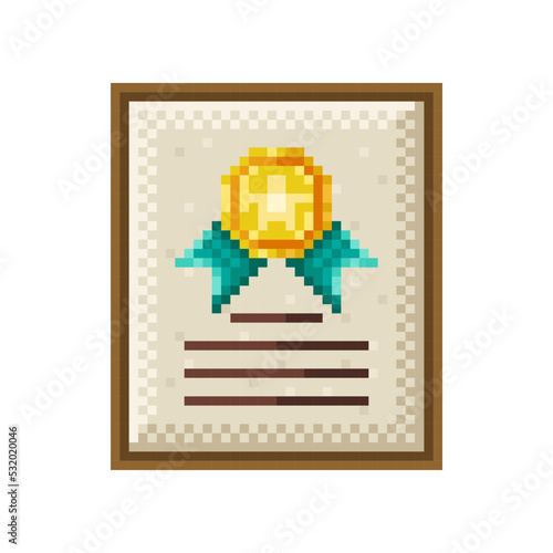 Certificate pixel art. Vector illustration.