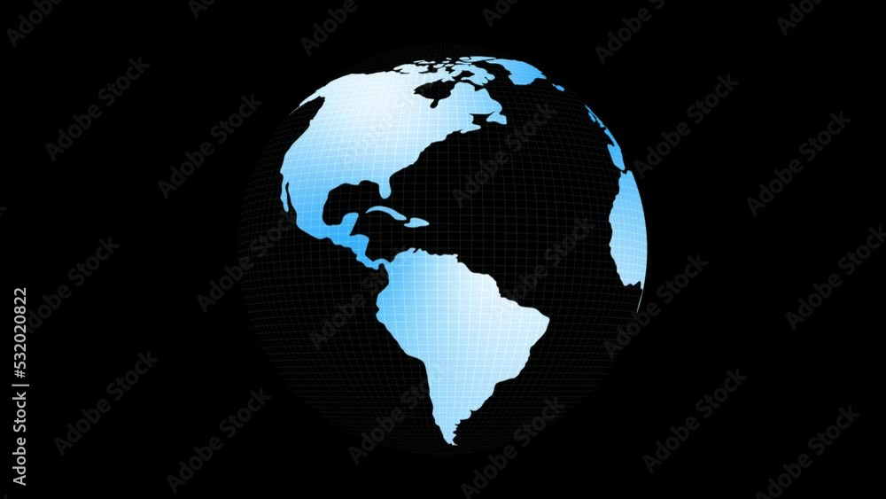 Blue white blue 3d earth globe rotation looped animation on clean black background. Blue white blue 3d earth globe rotation looped animation on clean black background.