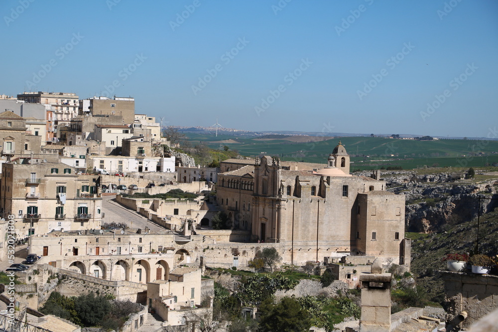 View to Convent of Saint Agostino and Matera, Italy