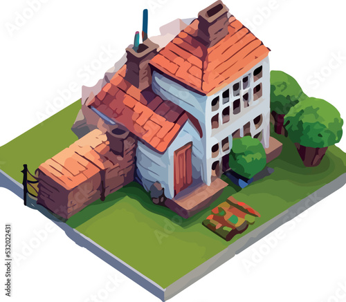isometric image of a private house. low poly style 