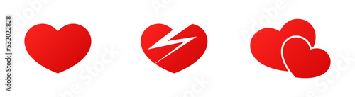 Vector illustration of different hearts isolated on white background. Set of red hearts icons. Collection of hearts logo. Love symbol.
