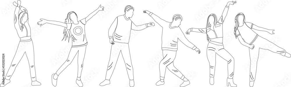 people dancing sketch ,contour on white background isolated
