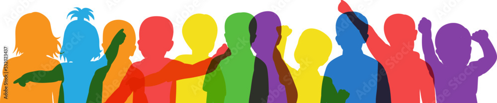 silhouette crowd of children portrait on white background isolated vector