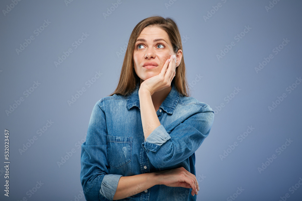 Woman with toothache isolated portrait on blue background. Woman with toothache isolated portrait on blue background.