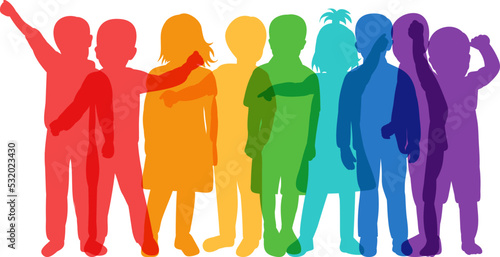 silhouette crowd of children on white background isolated