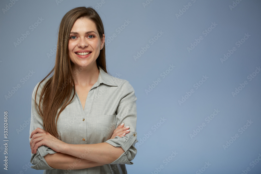 Confident smiling business woman with arms crossed. isolated female portrait. Confident smiling business woman with arms crossed. isolated female portrait.