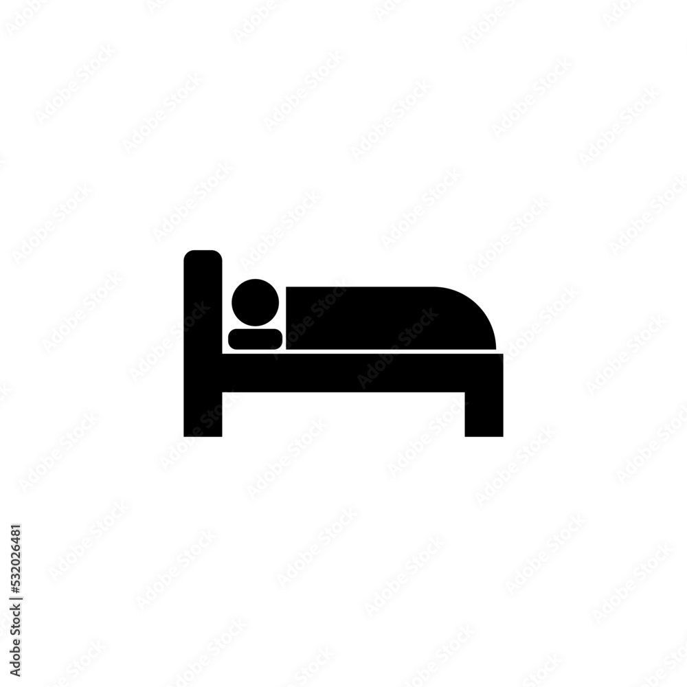 Sleeping, Man Sleep in Bed, Hospital. Flat Vector Icon illustration. Simple black symbol on white background. Sleeping, Man Sleep in Bed, Hospital sign design template for web and mobile UI element. Sleeping, Man Sleep in Bed, Hospital. Flat Vector Icon illustration. Simple black symbol on white background. Sleeping, Man Sleep in Bed, Hospital sign design template for web and mobile UI element.