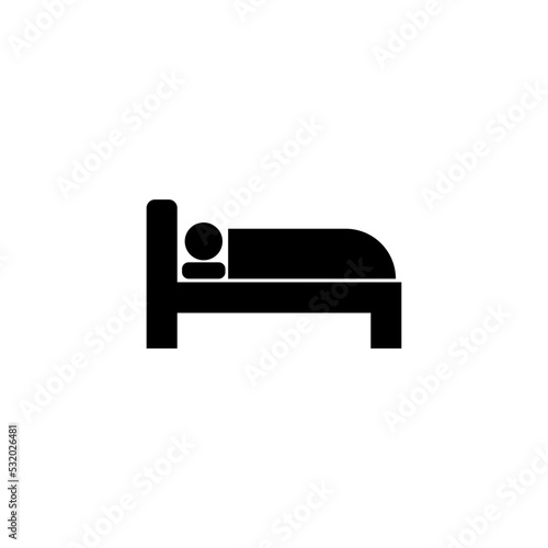 Sleeping  Man Sleep in Bed  Hospital. Flat Vector Icon illustration. Simple black symbol on white background. Sleeping  Man Sleep in Bed  Hospital sign design template for web and mobile UI element.