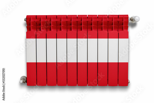 Heater with the flag of Austria painted on the background of a white wall
