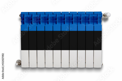 Heater with Estonian flag painted on white wall background