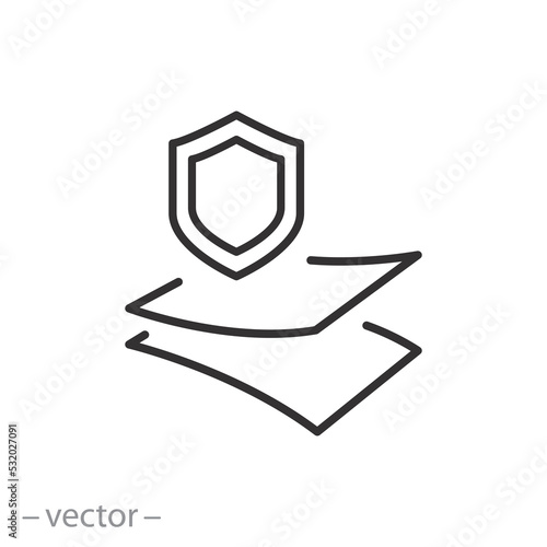 protect layer icon, barrier of glass or film, protection sheath, shield of damage, thin line symbol on white background - editable stroke vector illustration