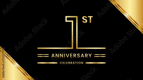 1st Anniversary Celebration with golden text, Golden anniversary vector template