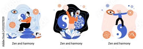 Zen and harmony metaphor, meditation practice. Balance, relaxation, mindfulness. Calm person relaxing. Yoga and spiritual practice, relax, recreation, healthy lifestyle. Japanese cult of mind and body