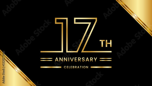 Photos 17th Anniversary Celebration with golden text, Golden anniversary vector templat