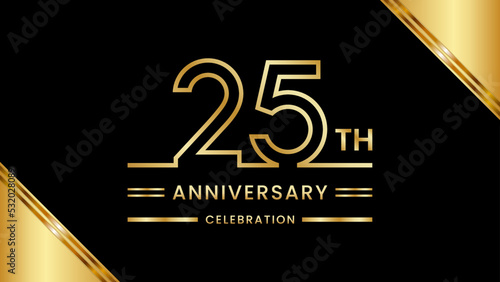 25th Anniversary Celebration with golden text, Golden anniversary vector template
