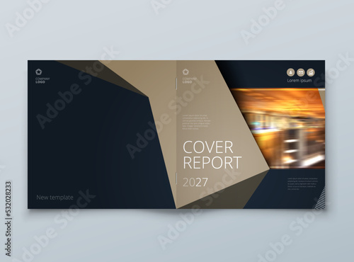 Square Brochure template layout design. Corporate business annual report, catalog, magazine mockup. Layout with modern beige elements and photo. Creative poster, booklet, flyer or banner concept