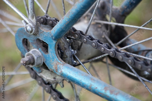 Old bicycle rear wheel brake hub chain drive
