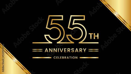 55th Anniversary Celebration with golden text, Golden anniversary vector template photo