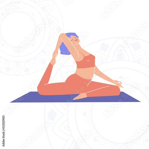 Yoga class. A girl in yoga poses. Stretching and energy
