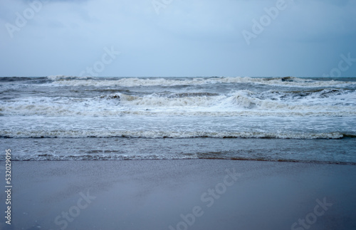 Fototapeta Naklejka Na Ścianę i Meble -  Sea Waves Crushing On Ocean Floor. Nature Background. Focus on Foreground. Puri, Odisha, India