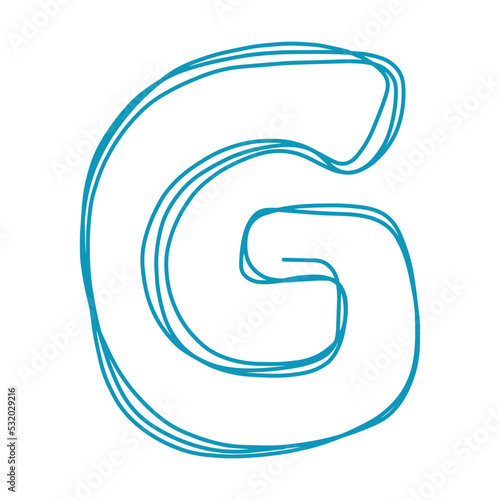 Alphabet G letter hand drawn outline stroke drawing illustration element art for education