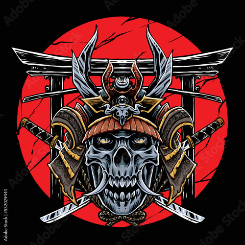 vector of skull with japanese samurai warrior