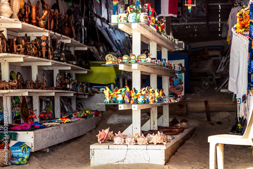 Souvenir shop on tropical beach in Dominican Republic 