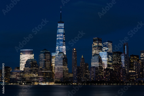 New York City skyline at night. View from Hudson river, New York, USA, America. . High quality photo