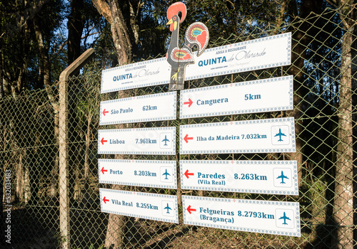 Sign showing distance from São Roque in the interior of São Paulo in relation to different cities in the world