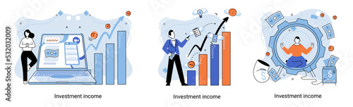 Investment, saving money and finance growth business concept metaphor. Analyzes charts and indicators of income growth. Investment income from securities and other non-commercial investments dividends