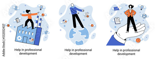 Help in professional development metaphor. Qualified employee training program. Refresher course. Human resource management organization. Business education workshop. School personality growth in team