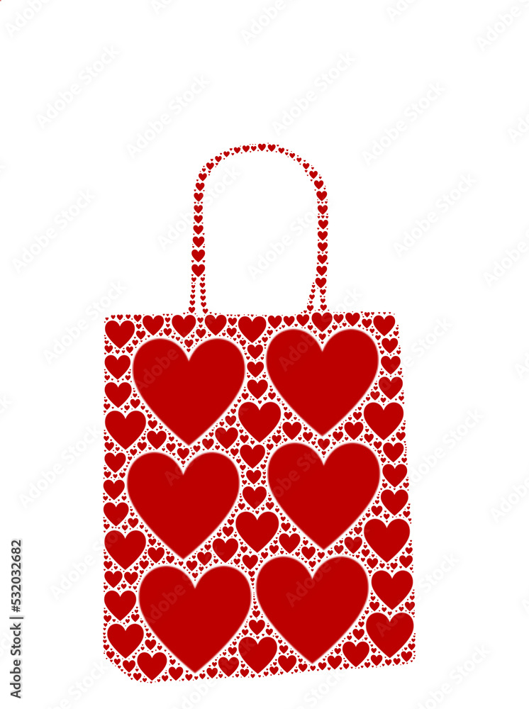 ladies shopping bag design made of red hearts, transparent digital image. For special days print pattern ladies shopping bag design made of red hearts, transparent digital image. For special days print pattern