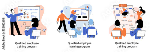 Qualified employee training program. Refresher course metaphor. Help in professional development. Learning for software development and growth. Agile project management team project life scrum meeting © Dmytro