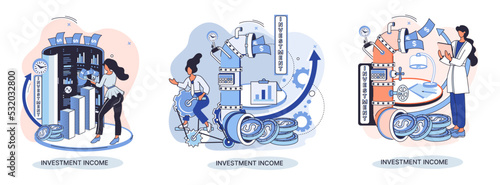 Investment, saving money and finance growth business concept metaphor. Analyzes charts and indicators of income growth. Investment income from securities and other non-commercial investments dividends