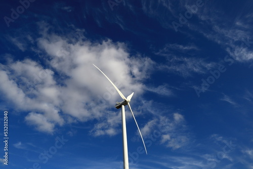 Wind turbine. Green energy. One summer day outside. Near Skara, Sweden, Scandinavia, Europe.